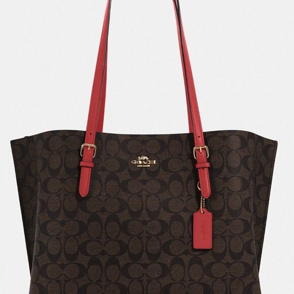 Coach Signature Canvas Mollie Gallery Tote Red/Gold - Picture 1 of 6